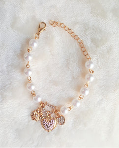 Faux Pearl Bracelet Pearl Beads Crystal Heart Flower Charm Fashion Bracelet - Urban Flair USA