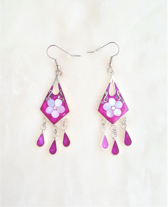 Vintage Enamel Earrings Mexican Art Deco Floral Design - Urban Flair USA