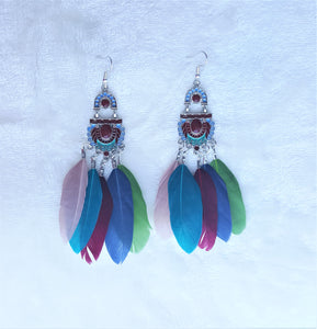 Feather Earring Multicolored Enamel Long Vintage Design Earrings - Urban Flair USA