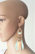 Load image into Gallery viewer, Feather Earrings Long Bohemian Earrings Beaded Enamel Crystal Rhinestone Earrings, Boho Statement Earring, Bohemian Jewelry - Urban Flair USA