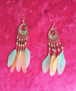 Feather Earrings Long Bohemian Earrings Beaded Enamel Crystal Rhinestone Earrings, Boho Statement Earring, Bohemian Jewelry - Urban Flair USA