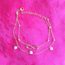 Load image into Gallery viewer, Double Layered Chain Anklet Infinity Pearl Beads Charms Gold tone Beads - Urban Flair USA