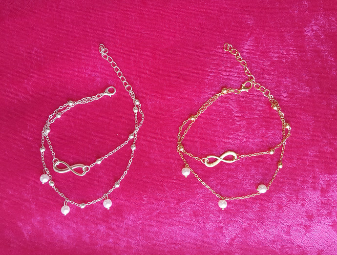 Double Layered Chain Anklet Infinity Pearl Beads Charms Gold tone Beads - Urban Flair USA