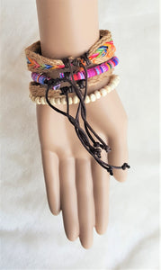 Bracelet Multicolored Set of 4 Hemp Rope Woven Braided Embroidered Cotton Beaded Boho Bracelet, Friendship Bracelet, Bohemian Jewelry - Urban Flair USA