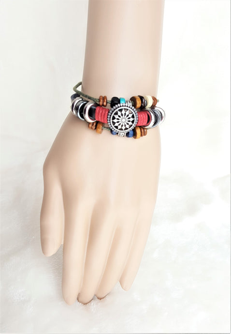 Bracelet Vintage style Black Leather Metal Charms Wrap Adjustable Layered Bohemian Bracelet - Urban Flair USA