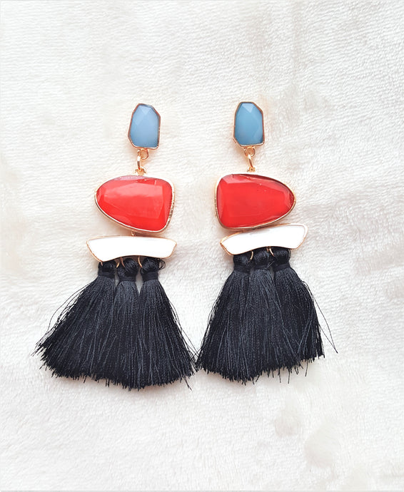Thread Tassel Earrings Black Crystal Boho Dangle Earring, Statement Earrings. Bohemian Jewelry Multicolored - Urban Flair USA