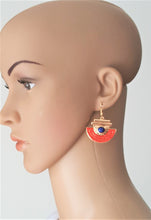Load image into Gallery viewer, Ethnic Bead Earrings 0range Navy Beaded Gold tone Semi Circle Fan shaped Dangle Drop Earrings - Urban Flair USA