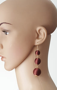 Les Bon Bon Earrings Brown Silk Thread Triple Tier Drop, Dark Brown Boho Chic Designer Jewelry Earrings,Statement Earring, Gift for Her - Urban Flair USA