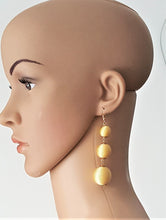 Load image into Gallery viewer, Les Bon Bon Earrings Silk Gold Yellow Thread Ball Triple Tier Drop Dangle, Gold Boho Chic Designer Jewelry Earrings,Statement Earring, - Urban Flair USA
