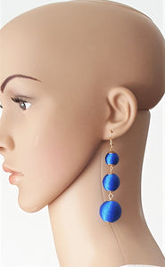Les Bon Bon Earrings Blue Silk Thread Triple Tier Royal Blue Drop, Boho Chic Designer Jewelry Earrings,Statement Earring, Gift for Her - Urban Flair USA