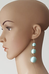 Les Bon Bon Earrings Silk Thread Ball Triple Tier Drop, Light Blue Boho Chic Designer Jewelry Earrings,Statement Earring, Gift for Her - Urban Flair USA
