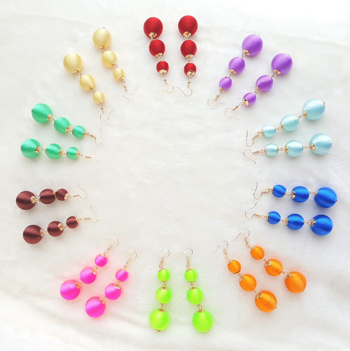 Bon Bon Earrings Silk Thread Ball Triple Tier Ball Drop Earring,Boho Chic Designer,Beach Jewelry,Statement Earring,Gift for Her - Urban Flair USA