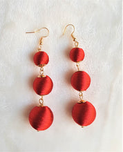 Load image into Gallery viewer, Les Bon Bon Earrings Red Silk Thread Ball Triple Tier Drop, Red Boho Chic Designer Jewelry Earrings,Statement Earring, Gift for Her - Urban Flair USA
