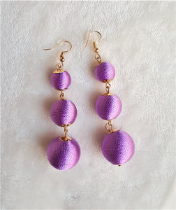 Les Bon Bon Earrings Purple Lavender Silk Thread Triple Tier Drop, Boho Chic Designer Jewelry Earrings,Statement Earring, Gift for Her - Urban Flair USA
