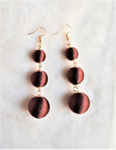 Load image into Gallery viewer, Les Bon Bon Earrings Brown Silk Thread Triple Tier Drop, Dark Brown Boho Chic Designer Jewelry Earrings,Statement Earring, Gift for Her - Urban Flair USA