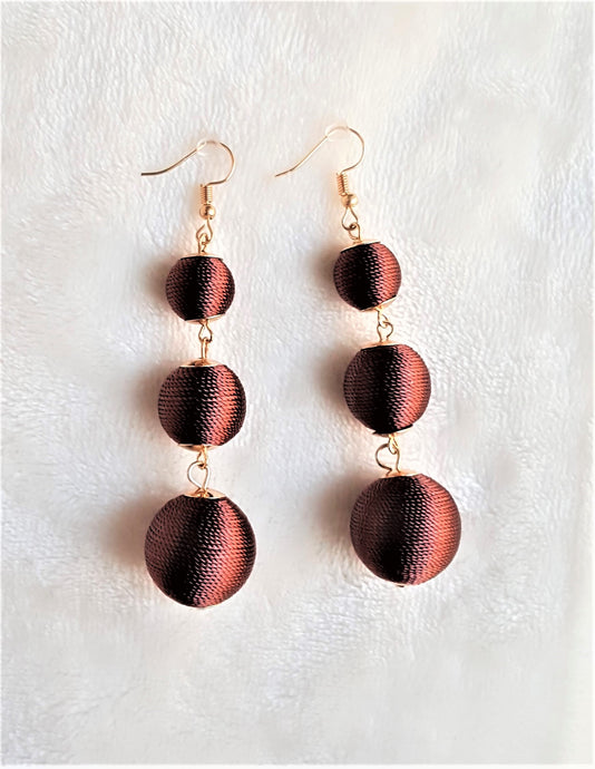 Les Bon Bon Earrings Brown Silk Thread Triple Tier Drop, Dark Brown Boho Chic Designer Jewelry Earrings,Statement Earring, Gift for Her - Urban Flair USA