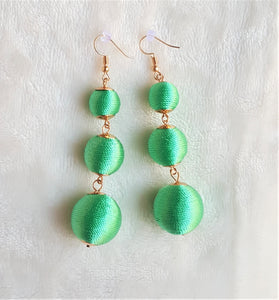 Les Bon Bon Earrings Green Silk Thread Triple Tier Drop, Green Boho Chic Designer Jewelry Earrings,Statement Earring, Gift for Her - Urban Flair USA