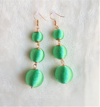 Load image into Gallery viewer, Les Bon Bon Earrings Green Silk Thread Triple Tier Drop, Green Boho Chic Designer Jewelry Earrings,Statement Earring, Gift for Her - Urban Flair USA