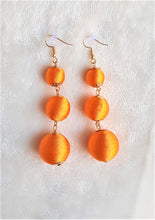 Load image into Gallery viewer, Les Bon Bon Earrings Orange Silk Thread Triple Tier Drop, Orange Boho Chic Designer Jewelry Earrings,Statement Earring, Gift for Her - Urban Flair USA