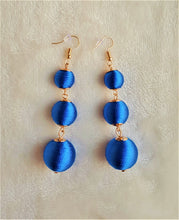 Load image into Gallery viewer, Les Bon Bon Earrings Blue Silk Thread Triple Tier Royal Blue Drop, Boho Chic Designer Jewelry Earrings,Statement Earring, Gift for Her - Urban Flair USA
