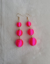 Load image into Gallery viewer, Bon Bon Earrings Pink Silk Thread Ball Triple Tier Drop Earrings, Neon Pink Boho Chic Designer Jewelry ,Statement Earring, Gift for Her - Urban Flair USA