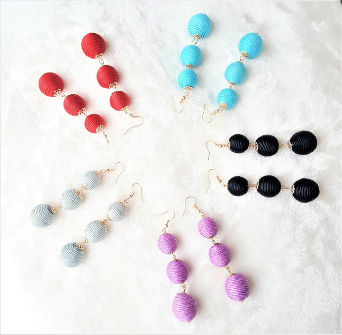 Les Bon Bon Earrings Thread Ball Triple Tier Ball Drop Earring, Boho Chic Designer, Beach Jewelry, Statement Earring, Gift for Her - Urban Flair USA