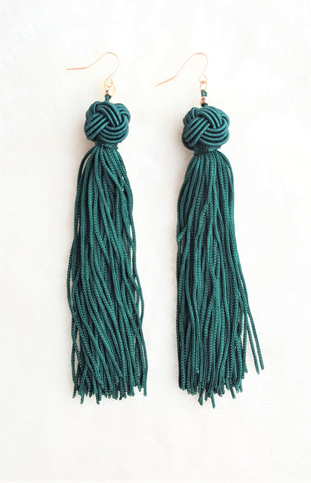 Earrings Knotted Tassel Dark Green, Boho Earrings, Beach Earrings, Chic Fashion Earrings, Statement Earring, Bohemian Jewery, Gifts for Her - Urban Flair USA
