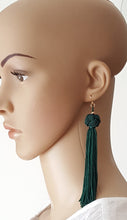 Load image into Gallery viewer, Earrings Knotted Tassel Dark Green, Boho Earrings, Beach Earrings, Chic Fashion Earrings, Statement Earring, Bohemian Jewery, Gifts for Her - Urban Flair USA