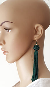 Earrings Knotted Tassel Dark Green, Boho Earrings, Beach Earrings, Chic Fashion Earrings, Statement Earring, Bohemian Jewery, Gifts for Her - Urban Flair USA