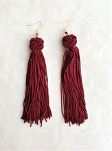 Load image into Gallery viewer, Earrings Knotted Tassel Burgundy, Boho Earrings, Beach Earrings, Chic Fashion Earrings, Statement Earring, Bohemian Jewery, Gifts for Her - Urban Flair USA