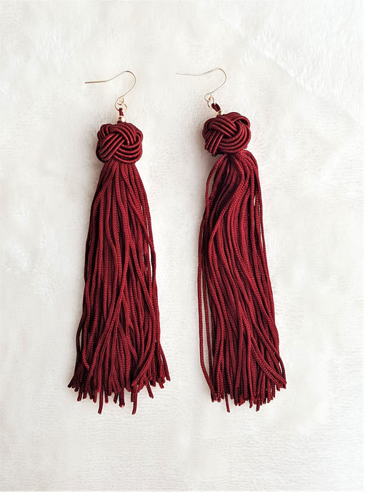 Earrings Knotted Tassel Burgundy, Boho Earrings, Beach Earrings, Chic Fashion Earrings, Statement Earring, Bohemian Jewery, Gifts for Her - Urban Flair USA