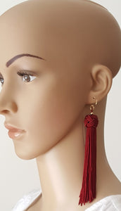 Earrings Knotted Tassel Burgundy, Boho Earrings, Beach Earrings, Chic Fashion Earrings, Statement Earring, Bohemian Jewery, Gifts for Her - Urban Flair USA