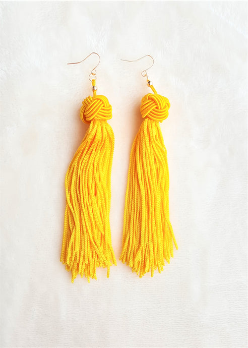 Earrings Knotted Tassel Yellow, Boho Earrings, Beach Earrings, Chic Fashion Earrings, Statement Earring, Bohemian Jewery, Gifts for Her - Urban Flair USA