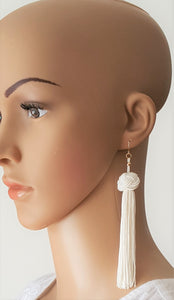 Earrings Knotted Tassel White, Boho Earrings, Beach Earrings, Chic Fashion Earrings, Statement Earring, Gifts for Her - Urban Flair USA