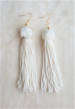 Load image into Gallery viewer, Earrings Knotted Tassel White, Boho Earrings, Beach Earrings, Chic Fashion Earrings, Statement Earring, Gifts for Her - Urban Flair USA