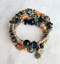 Load image into Gallery viewer, Bracelet Black Beaded Ethnic Bohemian with Charm, Gold, Black, Brown - Urban Flair USA