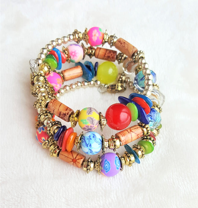 Bracelet Multicolored Beaded Ethnic Bohemian with Charm - Urban Flair USA