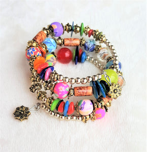 Bracelet Multicolored Beaded Ethnic Bohemian with Charm - Urban Flair USA