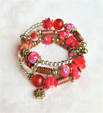 Load image into Gallery viewer, Bracelet Beaded Ethnic Bohemian with Charm, Red, Gold, Brown - Urban Flair USA
