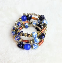 Load image into Gallery viewer, Bracelet Beaded Ethnic Bohemian with Charm, Gold, White, Blue, Brown - Urban Flair USA