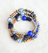 Load image into Gallery viewer, Bracelet Beaded Ethnic Bohemian with Charm, Gold, White, Blue, Brown - Urban Flair USA
