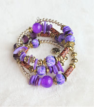 Load image into Gallery viewer, Bracelet Beaded Ethnic Bohemian with Charm, Purple, Gold, Brown - Urban Flair USA
