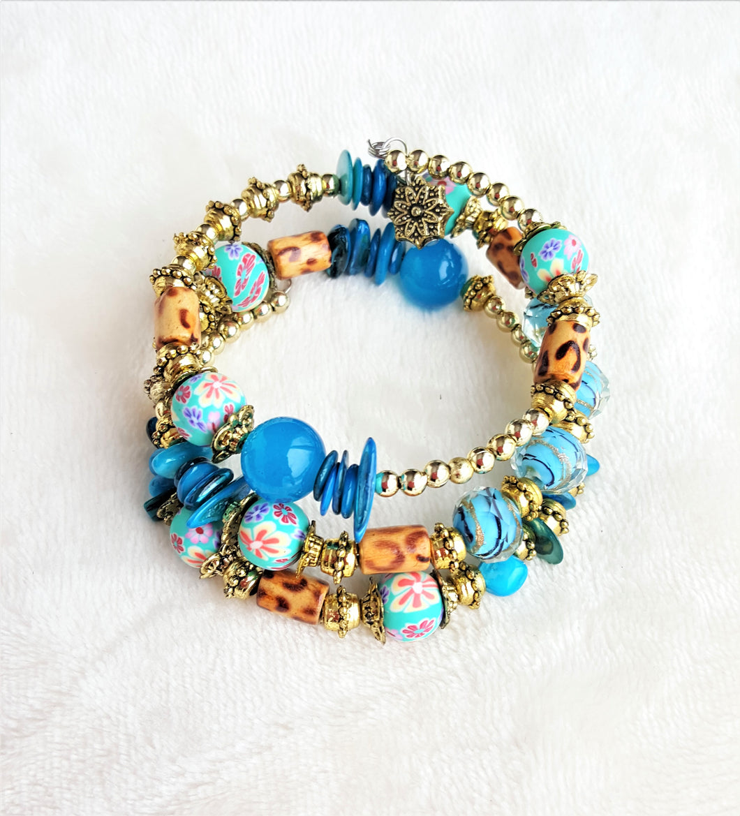 Bracelet Beaded Ethnic Bohemian with Charm, Turquoise, Gold,Brown - Urban Flair USA