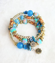 Load image into Gallery viewer, Bracelet Beaded Ethnic Bohemian with Charm, Turquoise, Gold,Brown - Urban Flair USA