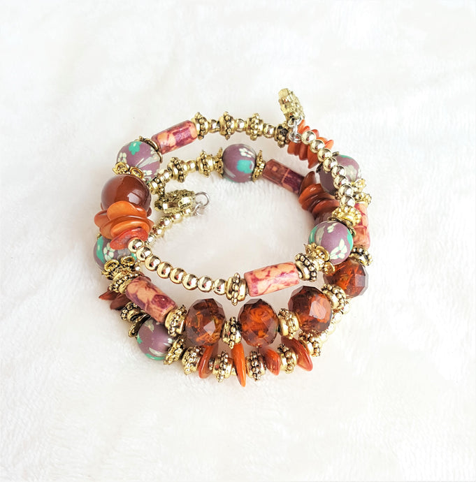 Bracelet Beaded Ethnic Bohemian with Charm, Gold, Brown - Urban Flair USA
