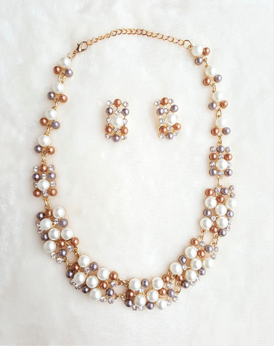 Necklace Earring Set Pearl Rhinestone Bridal Wedding Jewelry Necklace Earring Set Party wear Set by UrbanFlair - Urban Flair USA