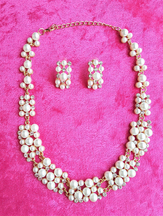 Necklace Earring Set Pearl Rhinestone Bridal Wedding Jewelry Necklace Earring Set Party wear Set by UrbanFlair - Urban Flair USA