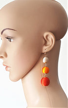 Load image into Gallery viewer, Les Bon Bon Earrings Silk Thread Multicolored Triple Tier Drop, Red Orange Beige Boho Chic Designer Jewelry,Statement Earring, Gift for Her - Urban Flair USA