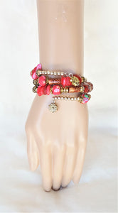 Bracelet Beaded Ethnic Bohemian with Charm, Red, Gold, Brown - Urban Flair USA