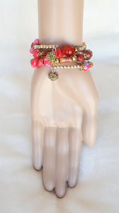 Bracelet Beaded Ethnic Bohemian with Charm, Red, Gold, Brown - Urban Flair USA